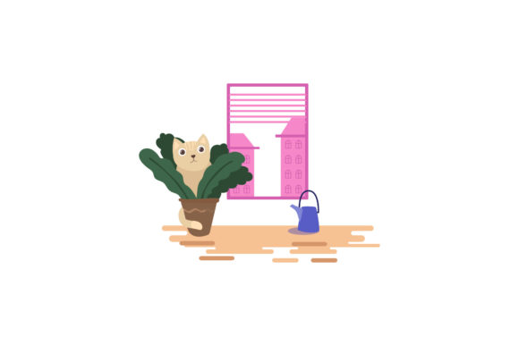 Flat Icon Cat Be in the Plant Review for Embroidery Projects