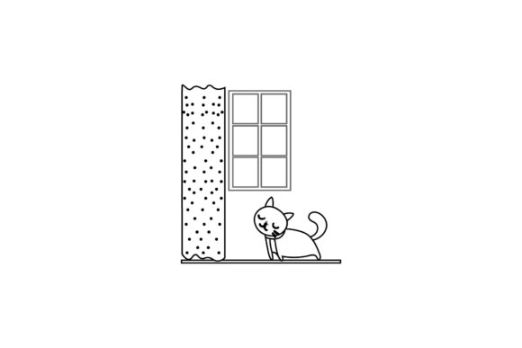 Flat Icon Cat Curtain Coloring Page Review